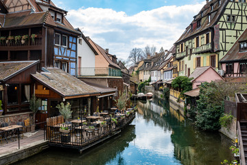 Fototapeta na wymiar Traditional cityscape in Colmar, France with Le Logelbach