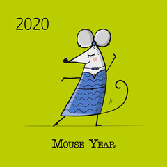 Funny mouse, symbol of 2020 year. Banner for your design