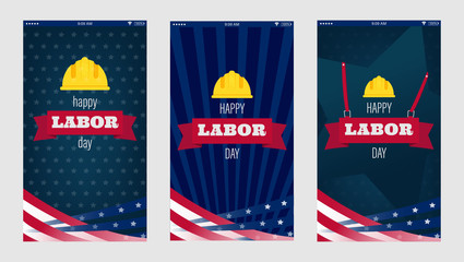 Happy Labor Day for mobile phone screen design. USA Labor day vertical texture background. Happy Labor Day holiday banner with United States national flag.