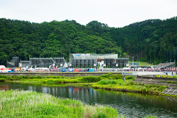 Fototapeta na wymiar Kamaishi Unosumai Memorial Stadium on the disaster area