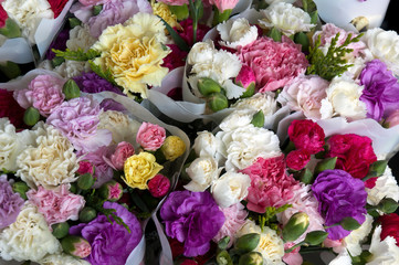 Sydney Australia, bunches of flowers wrapped in paper for sale