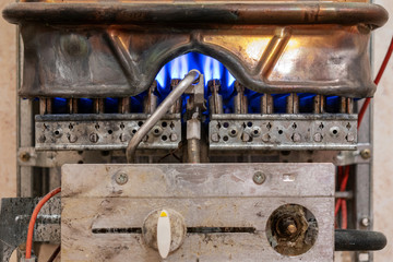 Copper gas boiler. Nozzle and fire gas boiler.