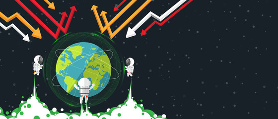 Flat design, Astronauts team Protect Earth from Greenhouse Effect in Global Warming concept, Vector illustration, Infographic Element
