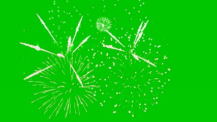 Fireworks isolated on green background. Festive sparkling lights and flashes of firework.