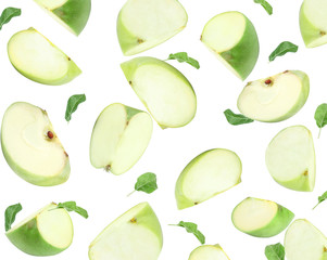 Fresh ripe green apple on white background
