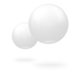 Vector 3D realistic white marble balls, flying in the air, isolated on white background.
