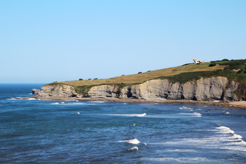 Coastline in Gijon, view to cliffs and ocean