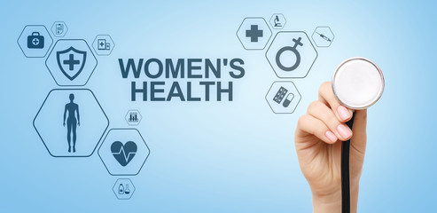 Women's health. Medical Healthcare concept on virtual screen.