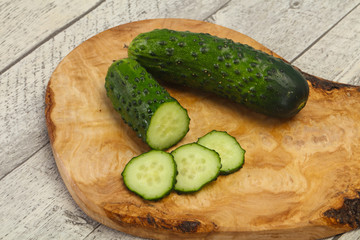Ripe fresh green two cucumbers