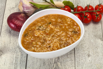 Caucasian Kharcho soup with beef meat