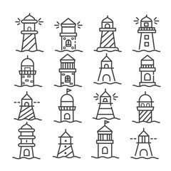 Fototapeta na wymiar Simple set of lighthouse icons outline isolated on white background