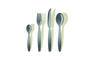Vector illustration - small spoon, fork, knife, big spoon. Hand drawing eps10