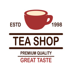 Tea shop emblem template. Design element for logo, label, sign, poster, flyer. Vector illustration