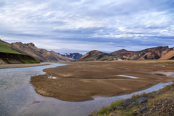 Overwhelming view Icelandic river pattern, sunset landscape of amazing Icelandic nature