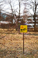 A sign with the inscription - stop radioactivity. Pripyat. Chernobyl disaster.