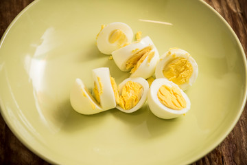 Fresh delicious fruit eggs for a good meal..Wood background.