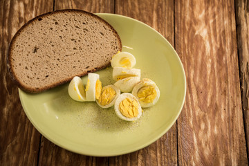 Fresh delicious fruit eggs for a good meal..Wood background.