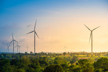 Green energy concept, eco power. Wind turbine located along the hill with the wind blowing all the time. Can produce renewable energy as well. Considered a clean energy.