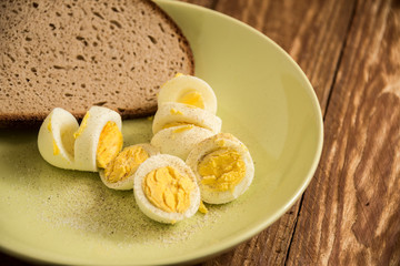 Fresh delicious fruit eggs for a good meal..Wood background.