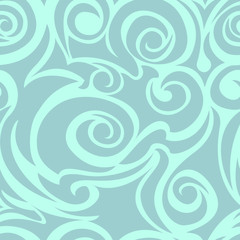 Fototapeta na wymiar turquoise seamless pattern of spirals and curls. Decorative ornament for background.