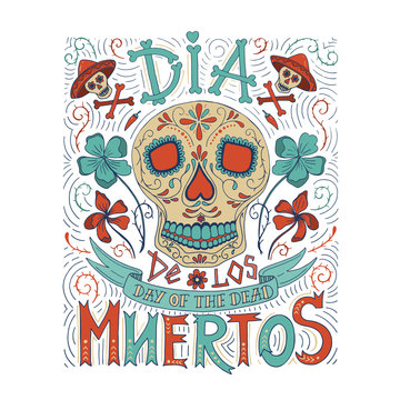 Hand sketched lettering Dia de los Muertos