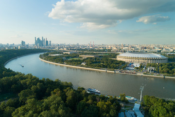 aerial view of moscow river cityscape and stadium