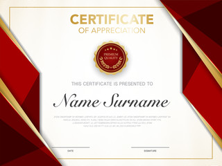 diploma certificate template red and gold color with luxury and modern style vector image.