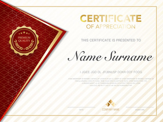 diploma certificate template red and gold color with luxury and modern style vector image.