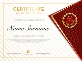 diploma certificate template red and gold color with luxury and modern style vector image.