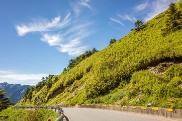 road with green grassland under blue sky