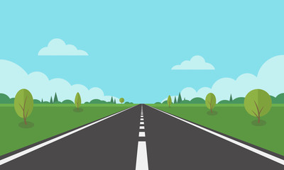 Road on background of natural landscape. Asphalt highway with markings in the countryside. © sanchesnet1