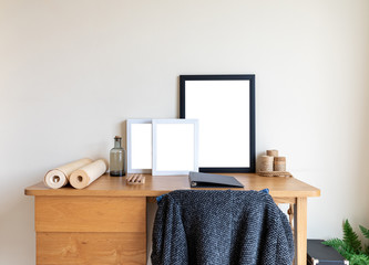 Office desk with white space photo frame