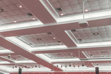 Ceiling gypsum in meeting room dark of business interior office building and light neon