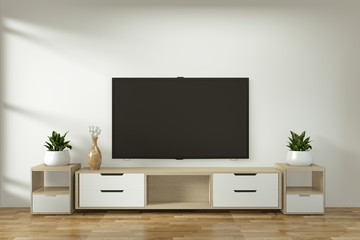 Mock up Tv cabinet in zen modern empty room japanese minimal designs, 3d rendering
