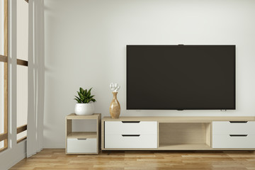 Naklejka na ściany i meble Mock up Tv cabinet in zen modern empty room japanese minimal designs, 3d rendering