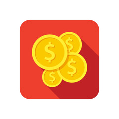 Golden coins stylish icon with long shadow