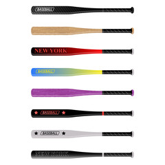 Baseball Bat Set Different Color Illustration Vector