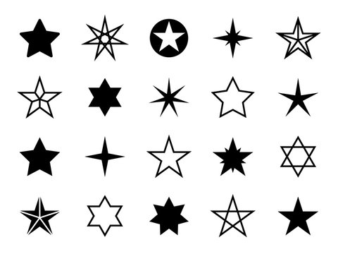 Star shapes set. Different stars shapes, christmas graphic. Rising, rating and success, vote symbols. Award, quality vector pictograms