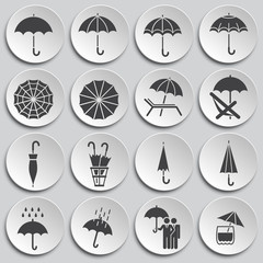 Umbrella icons set on background for graphic and web design. Simple illustration. Internet concept symbol for website button or mobile app.