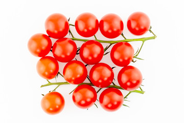 ripe bright tomatoes mini vegetables a lot of round cherry isolated background