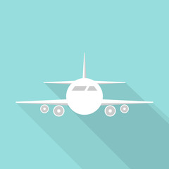 Airplane icon long shadow design on green background. Vector illustration.