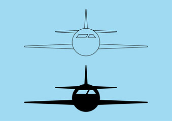 Airplane icon design on blue background. Vector illustration.