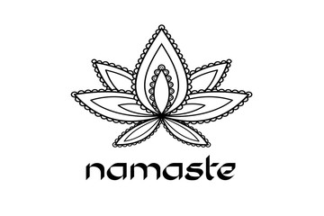 Namaste with lotus floral design on white background