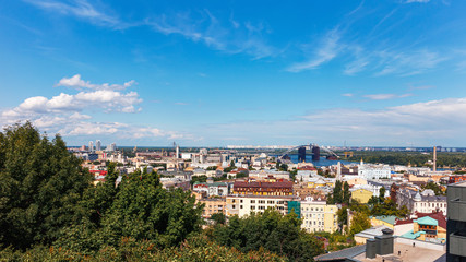 Fototapeta na wymiar View from above to the Kyiv city, Podil district in Ukraine