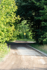 Fototapeta premium A sign surrounded by trees near the road