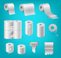 Realistic paper roll set, kitchen towel, packaged toilet paper, cash tape