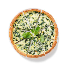 Vegetarian spinach pie or tart with feta cheese. isolated on white background