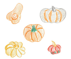 Set of pumpkin painted with oil crayons