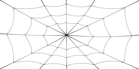 Spider web cartoon. Black cobweb element, isolated white background. Spiderweb silhouette graphic design. Symbol of Halloween, network, trap and danger, scary, arachnid. Tattoo. Vector illustration