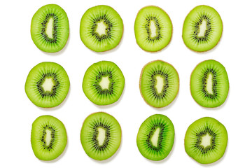 Fototapeta premium Kiwi fruit Slices isolated on white background. top view.